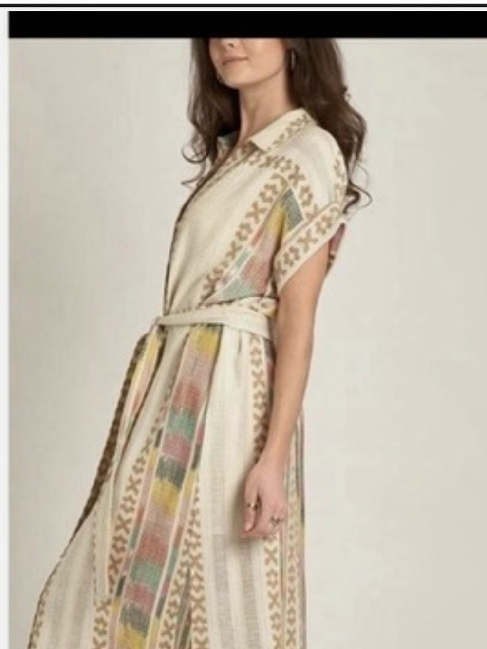 En Crème Patterned Belted Shirt Dress
